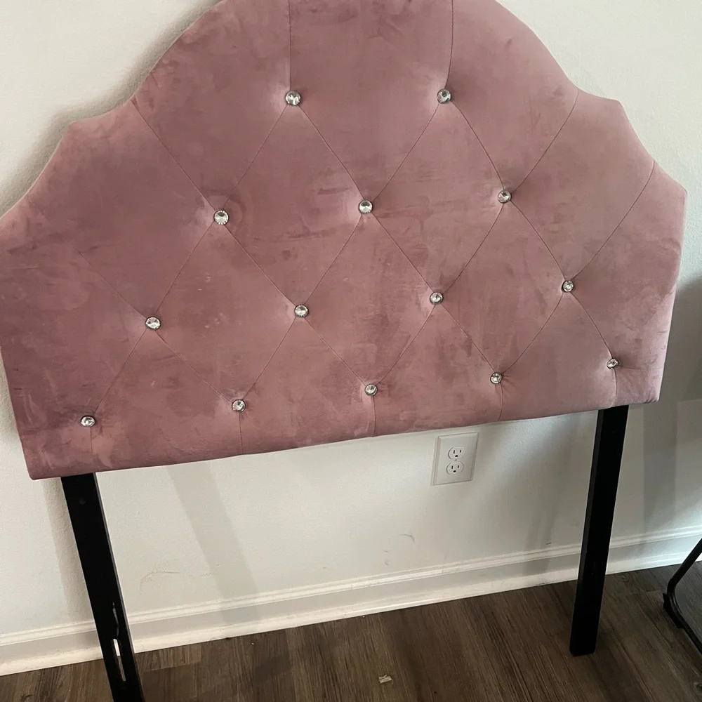Dusty Pink Tufted Velvet Headboard with Crystal Accents